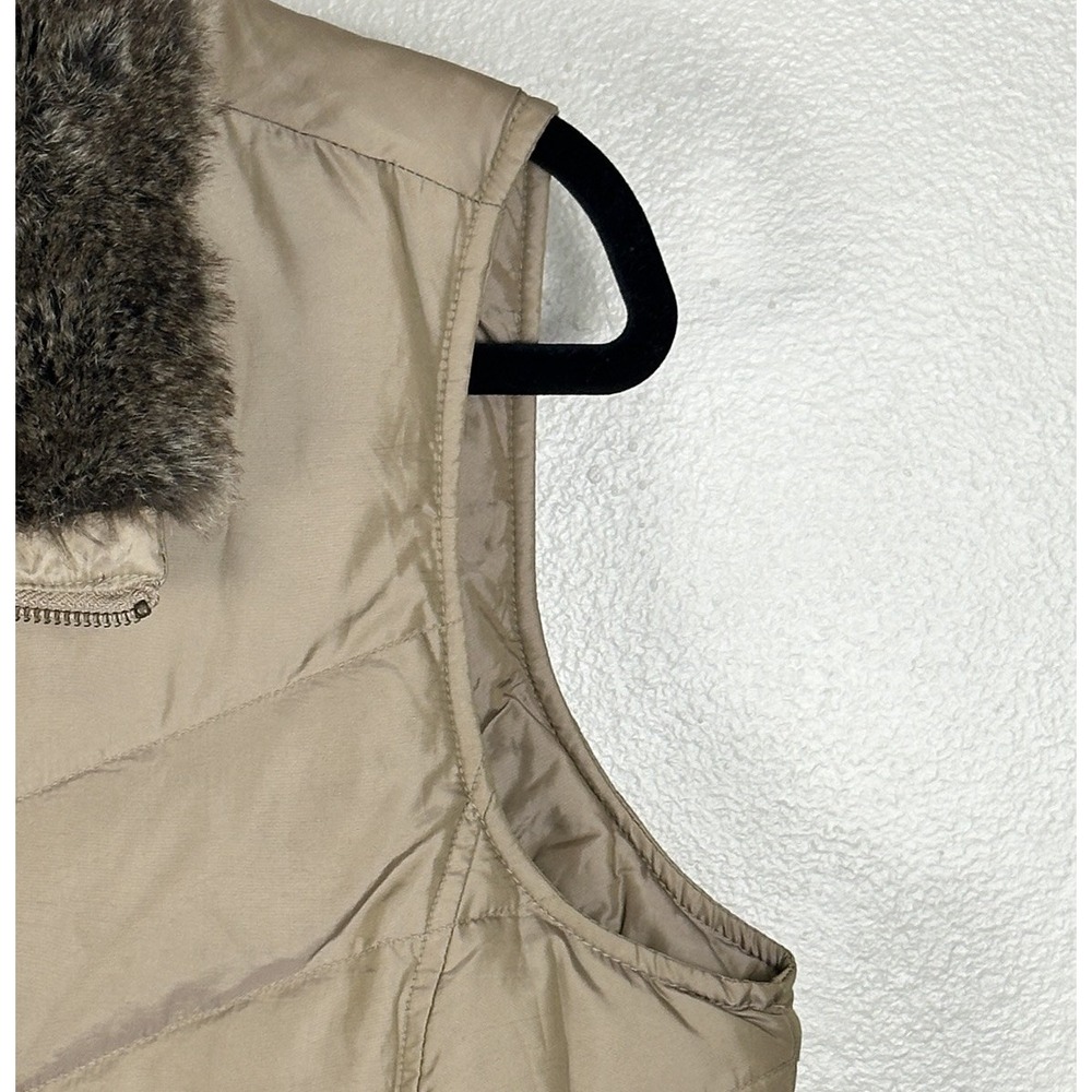 Eddie Bauer Premium Goose Down Puffer Vest Women Large Faux Fur Full Zip Beige - Picture 4 of 9
